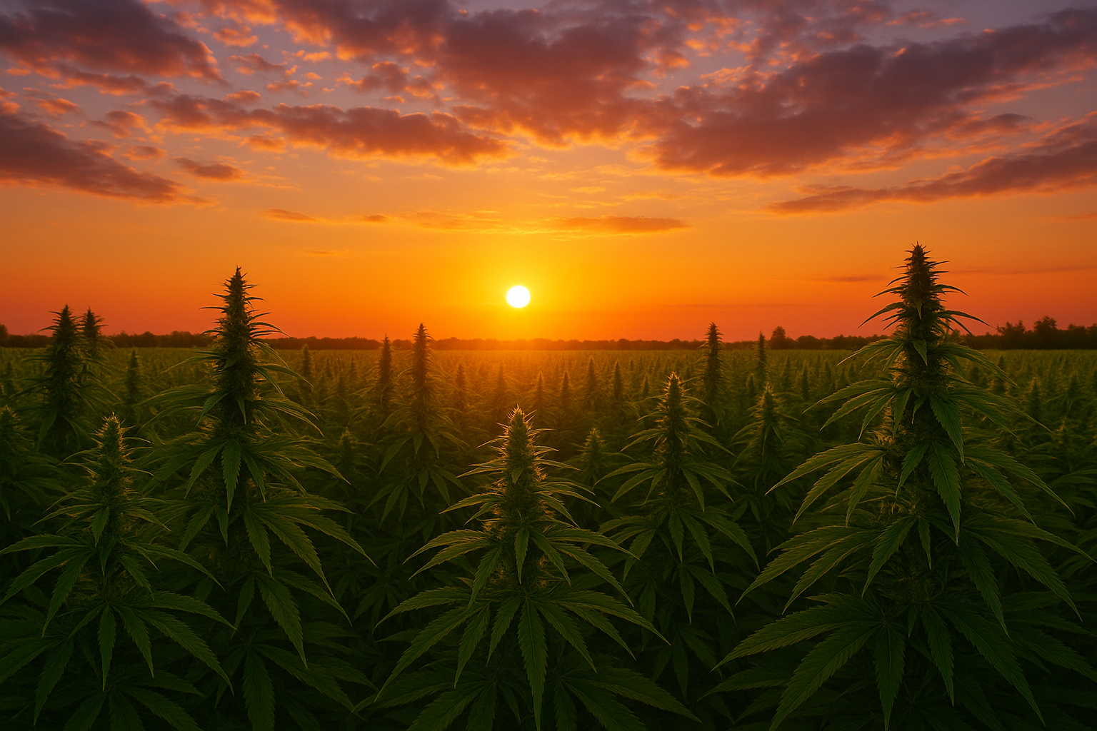Sunrise over a hemp farm in the USA — Easy Day Hemp’s source for premium CBD products.